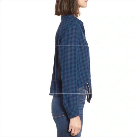 Rails plaid Val indigo coast linen blend front tie button down shirt - Picture 2 of 11